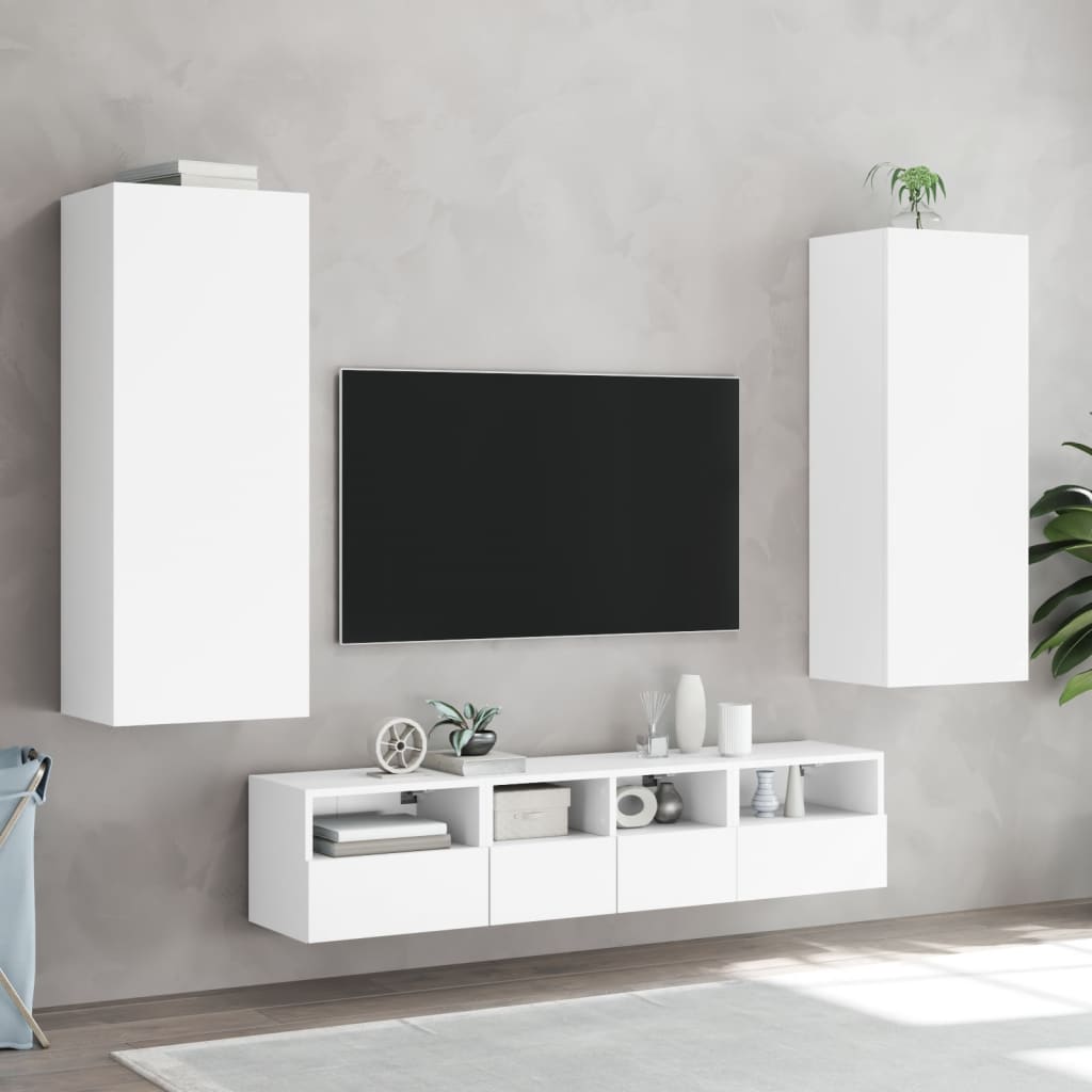 Mobilier de télévision mural 5 pièces en bois d'ingénierie blanche