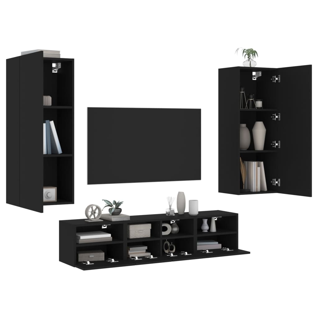 Vetonek Muebles de TV de pared 5 piezas madera de ingeniería negro