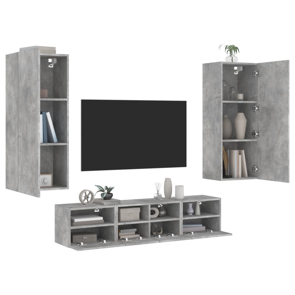 Vetonek Muebles de TV de pared 5 pzas madera ingeniería gris hormigón