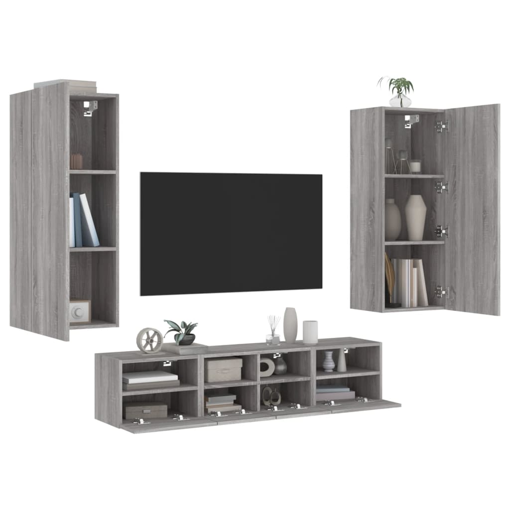 Vetonek Muebles de TV de pared 5 pzas madera de ingeniería gris Sonoma