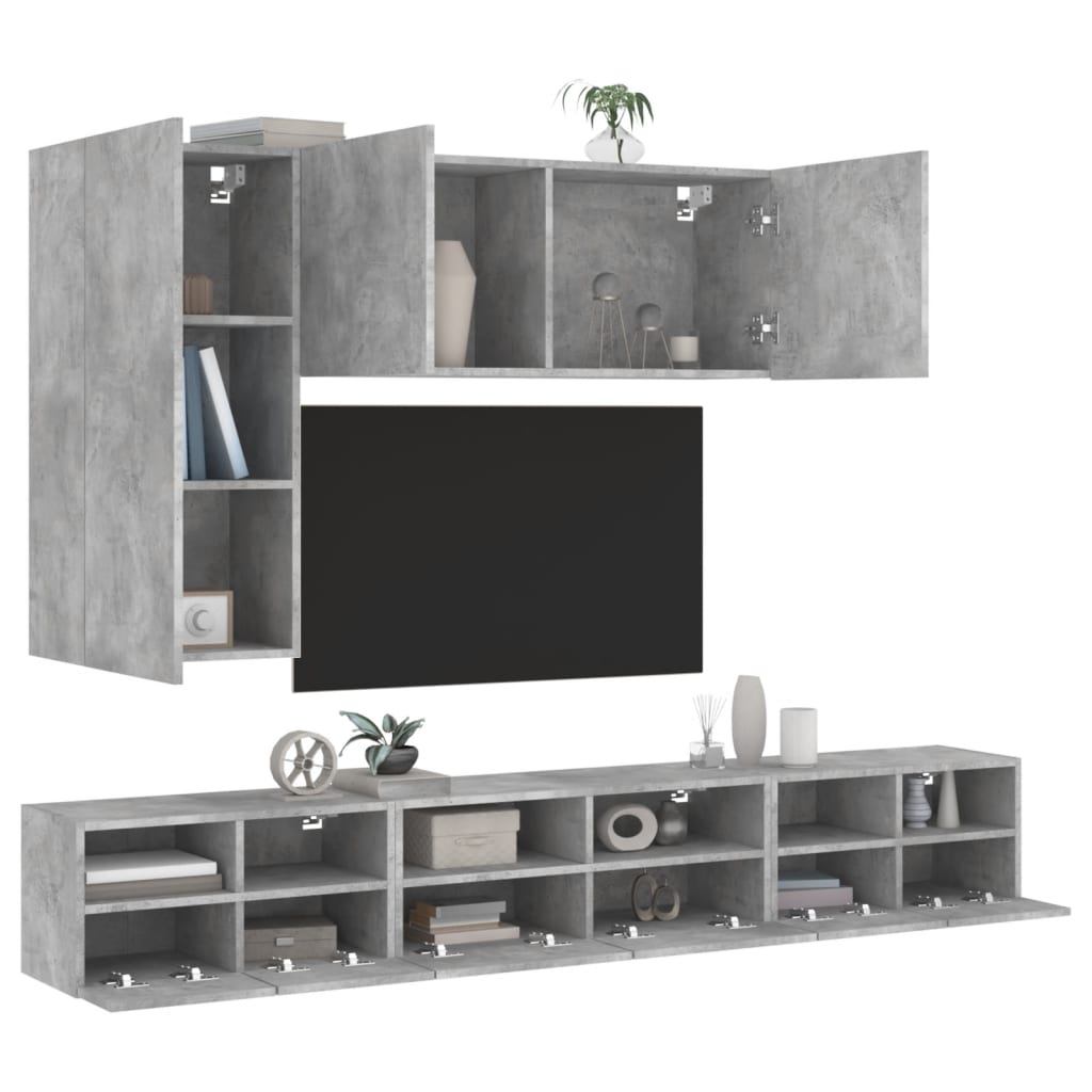 Vetonek Muebles de TV de pared 5 pzas madera ingeniería gris hormigón