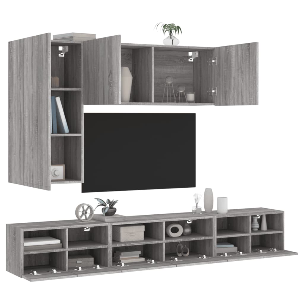 Vetonek Muebles de TV de pared 5 pzas madera de ingeniería gris Sonoma