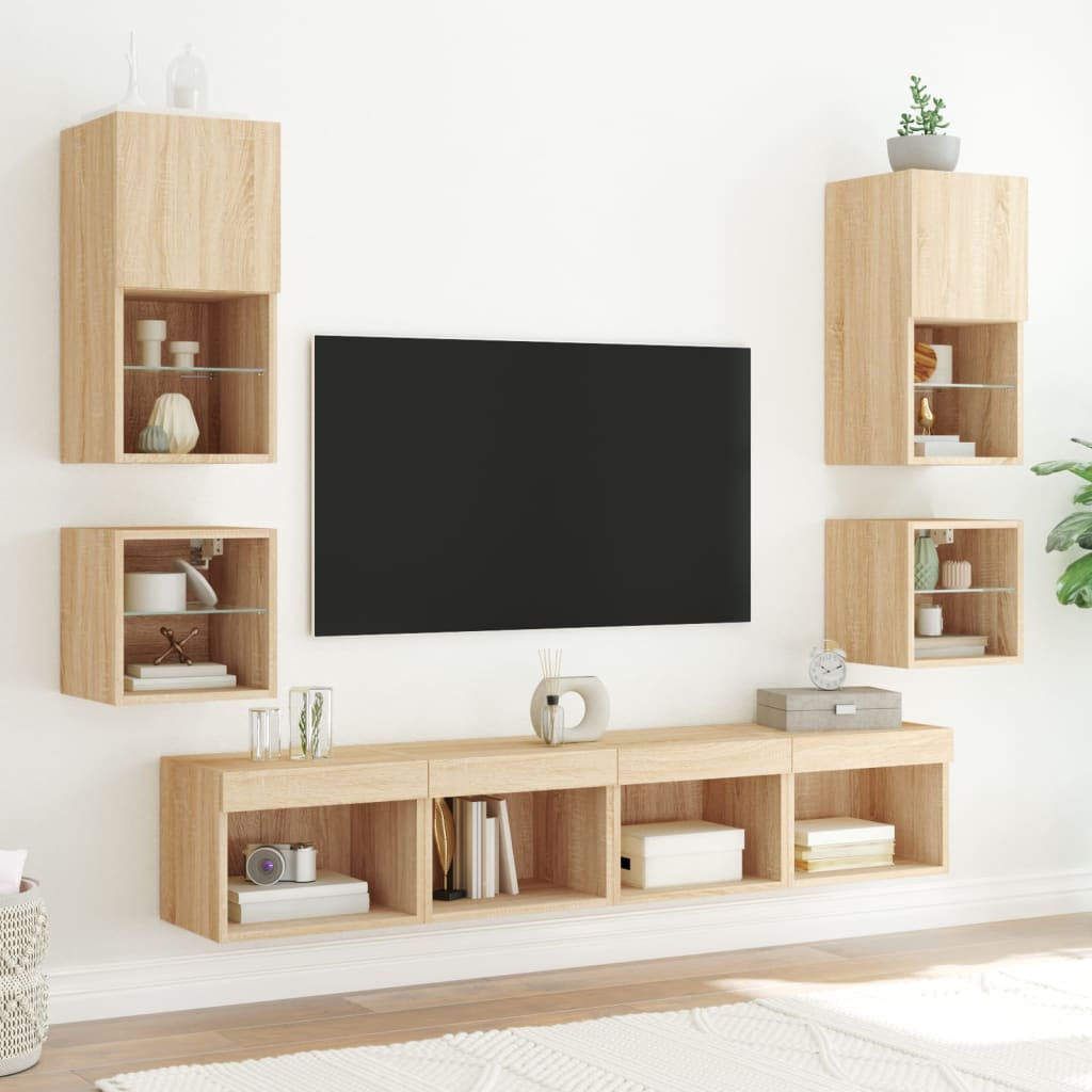 Muebles TV pared con LED 8 pzas madera sintetizada Nexus roble Sonoma