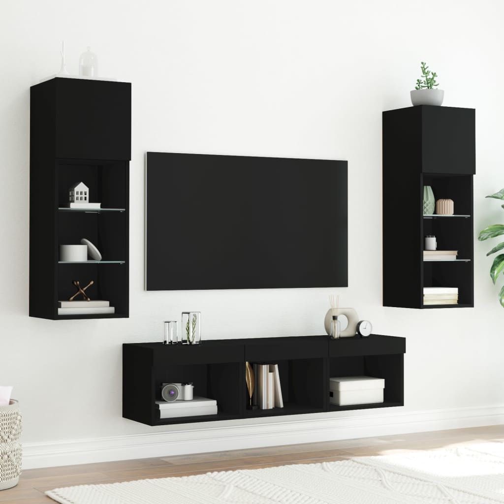 Wall TV furniture with 5 pcs synthesized wood Nexus black