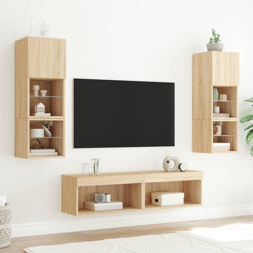 Muebles TV pared con LED 6 pzas madera sintetizada Nexus roble Sonoma