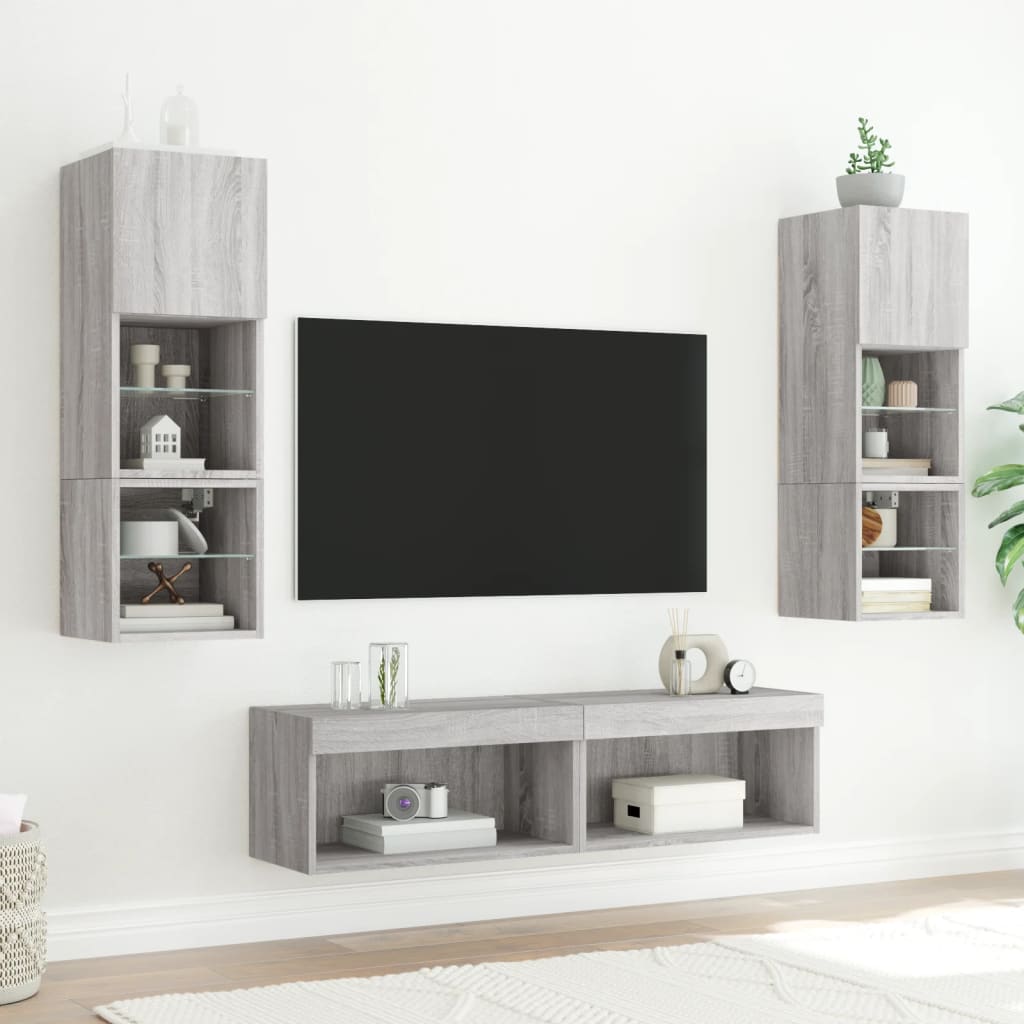 Muebles TV pared con LED 6 pzas madera sintetizada Nexus gris Sonoma