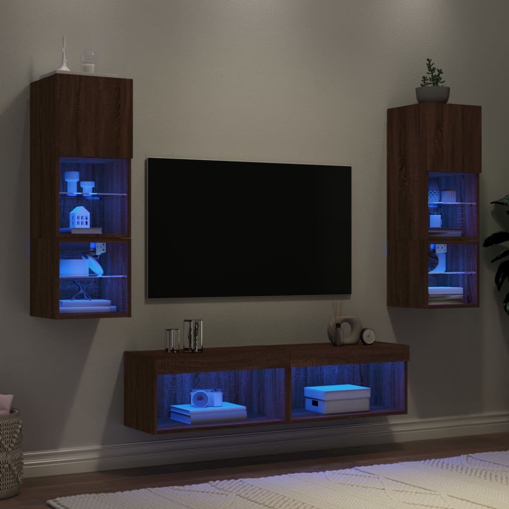 Vetonek Muebles TV pared con LED 6 pzas madera ingeniería marrón roble