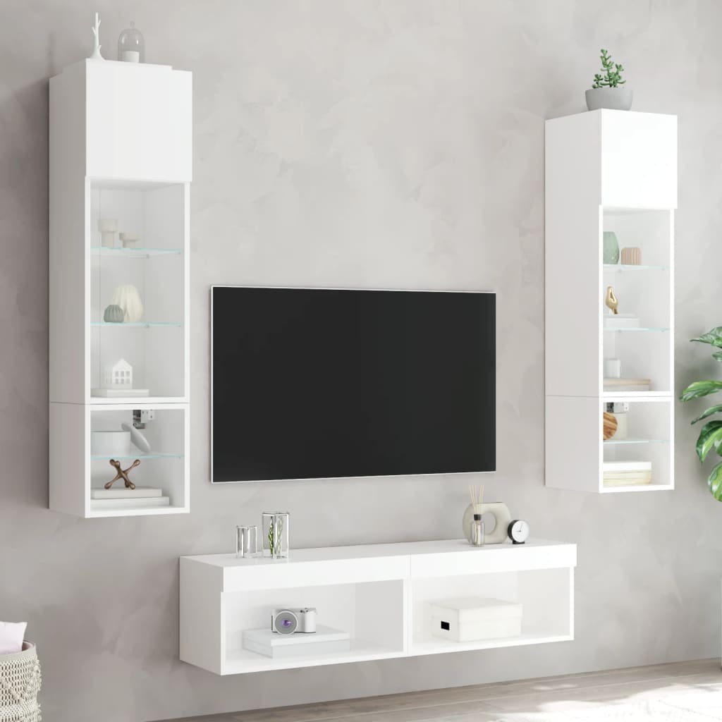 Móveis de TV de parede com 6 PCs sintetizados Wood Nexus White