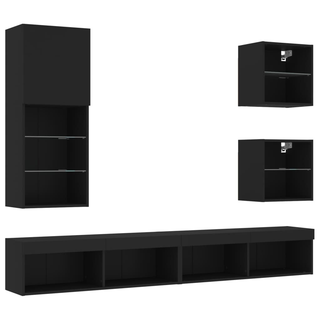 Wall TV furniture with 5 pcs synthesized wood Nexus black