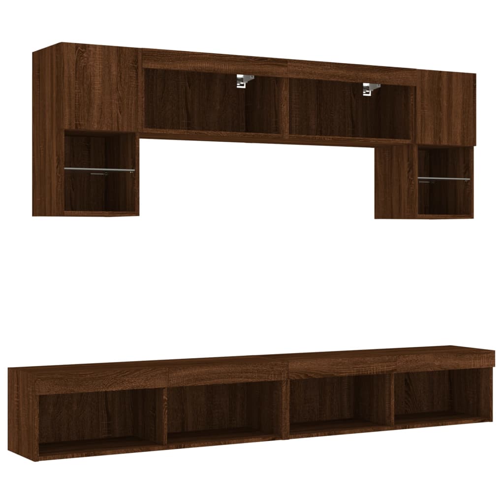 TV wall furniture with 6 pcs synthesized wood nexus brown oak