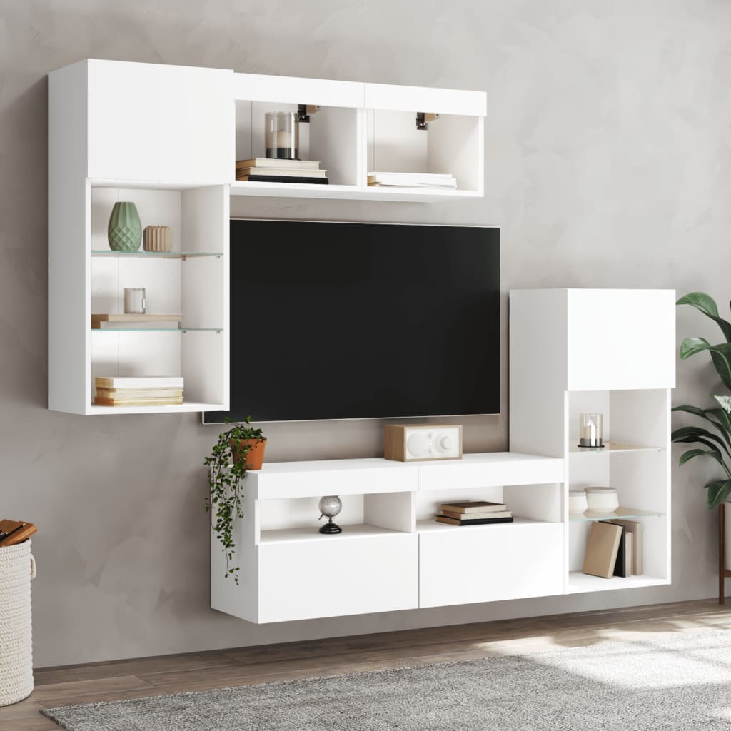 Mobili a parete con 5 pezzi in legno sintetizzato Nexus bianco