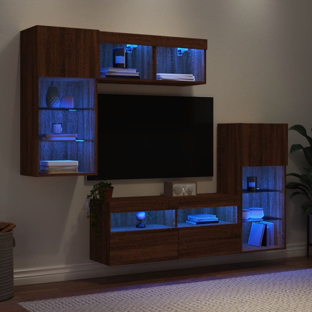 Vetonek Muebles TV pared con LED 5 pzas madera ingeniería marrón roble