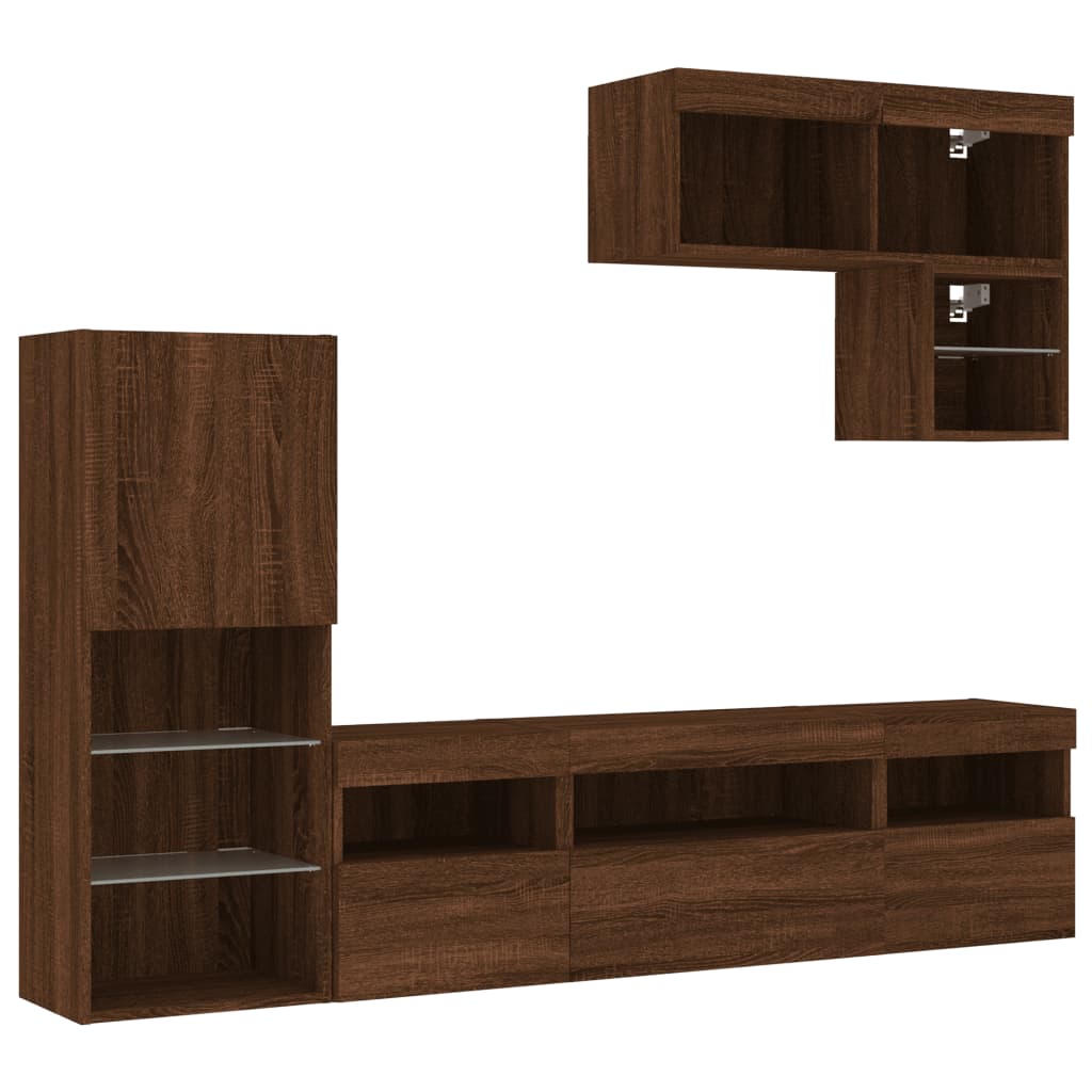 TV wall furniture with 6 pcs synthesized wood nexus brown oak