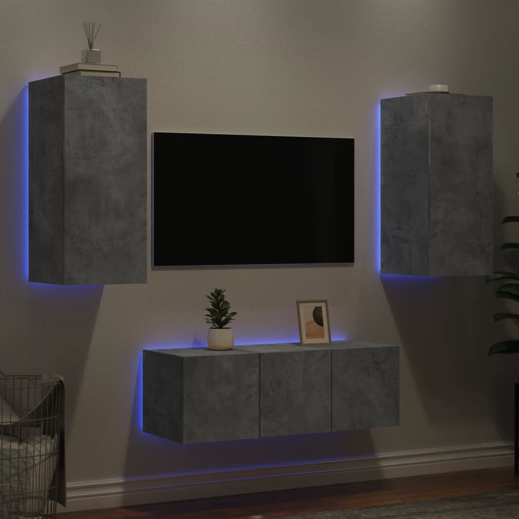 Vetonek Muebles TV pared con LED 4 pzas madera ingeniería gris hormigón