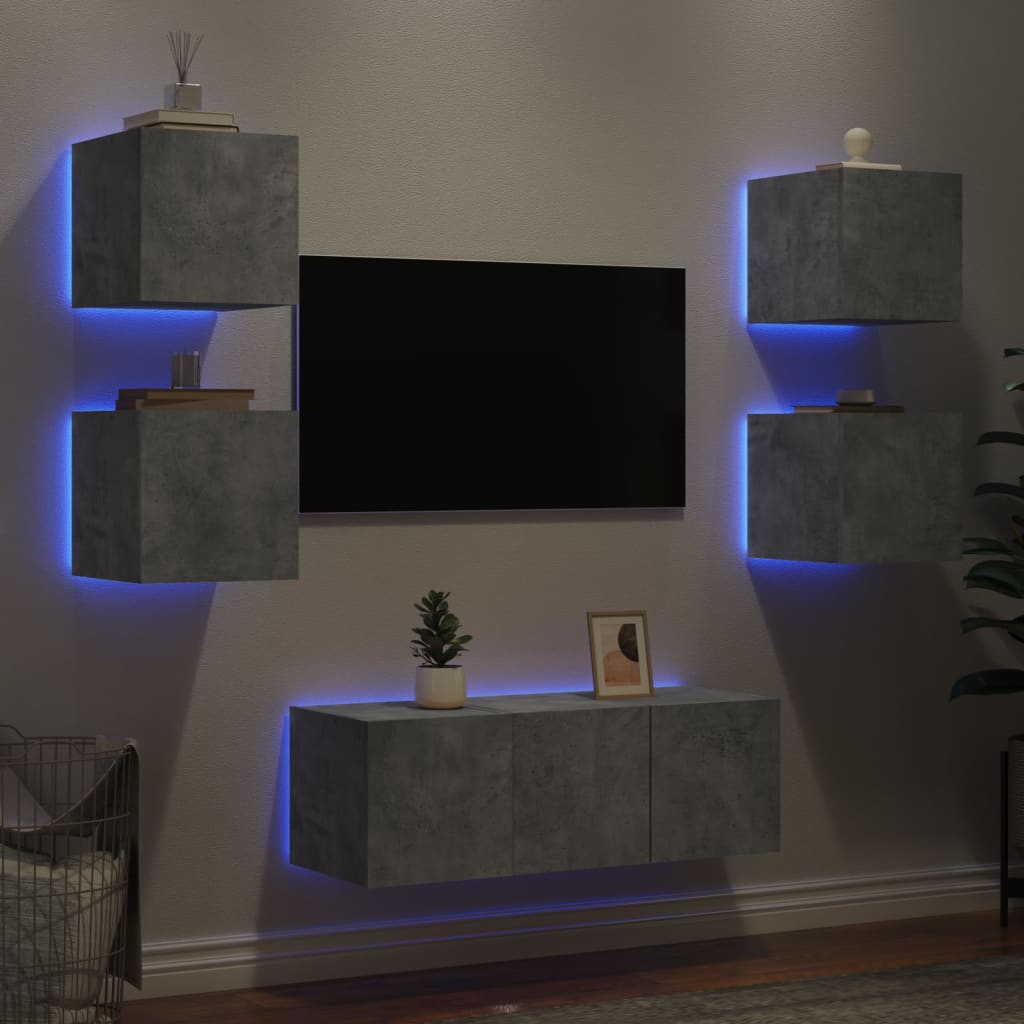 Vetonek Muebles TV pared con LED 6 pzas madera ingeniería gris hormigón