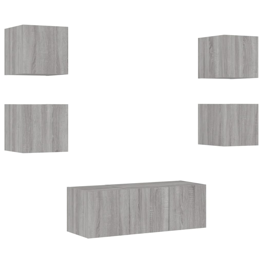 Muebles TV pared con LED 6 pzas madera sintetizada Nexus gris Sonoma