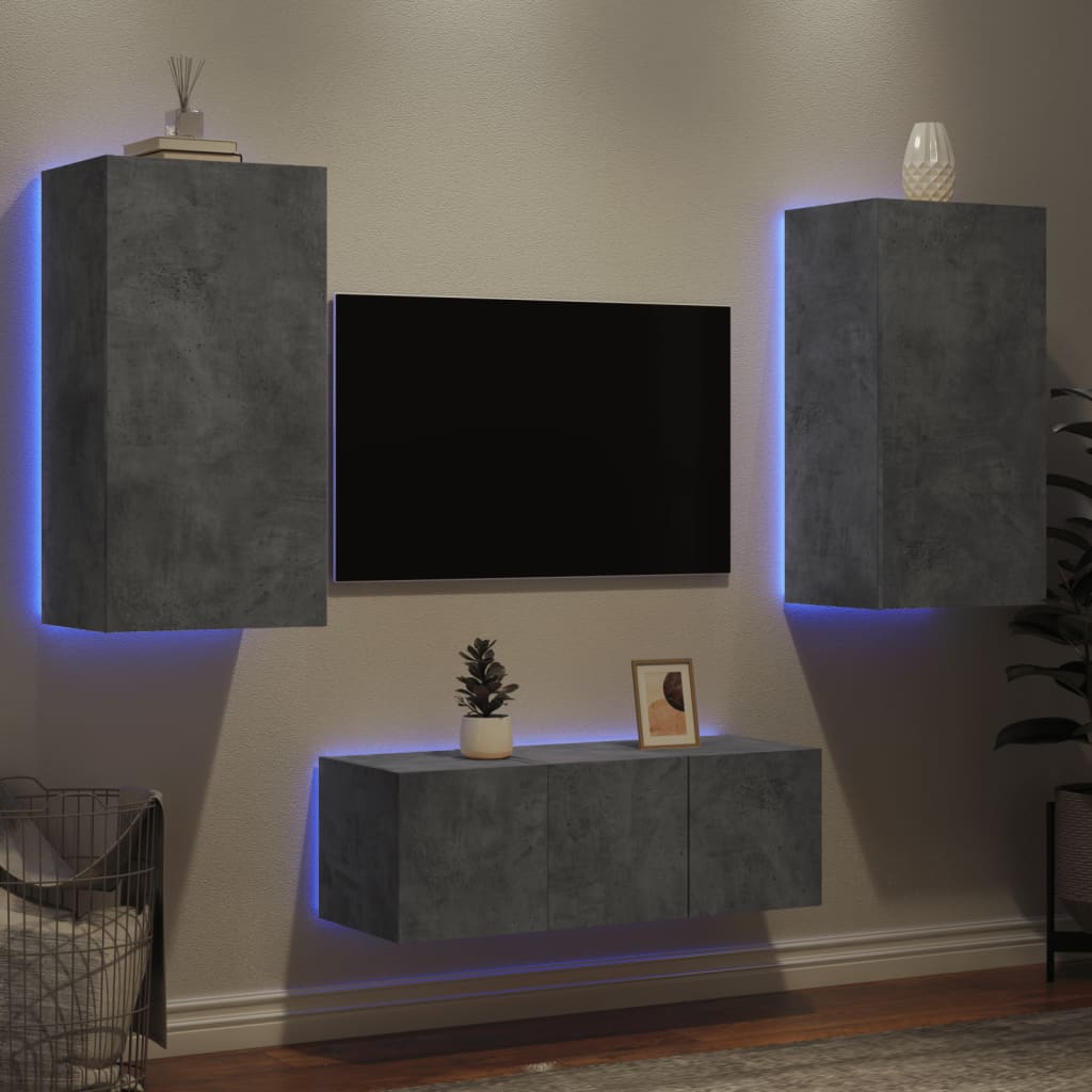 Vetonek Muebles TV pared con LED 4 pzas madera ingeniería gris hormigón