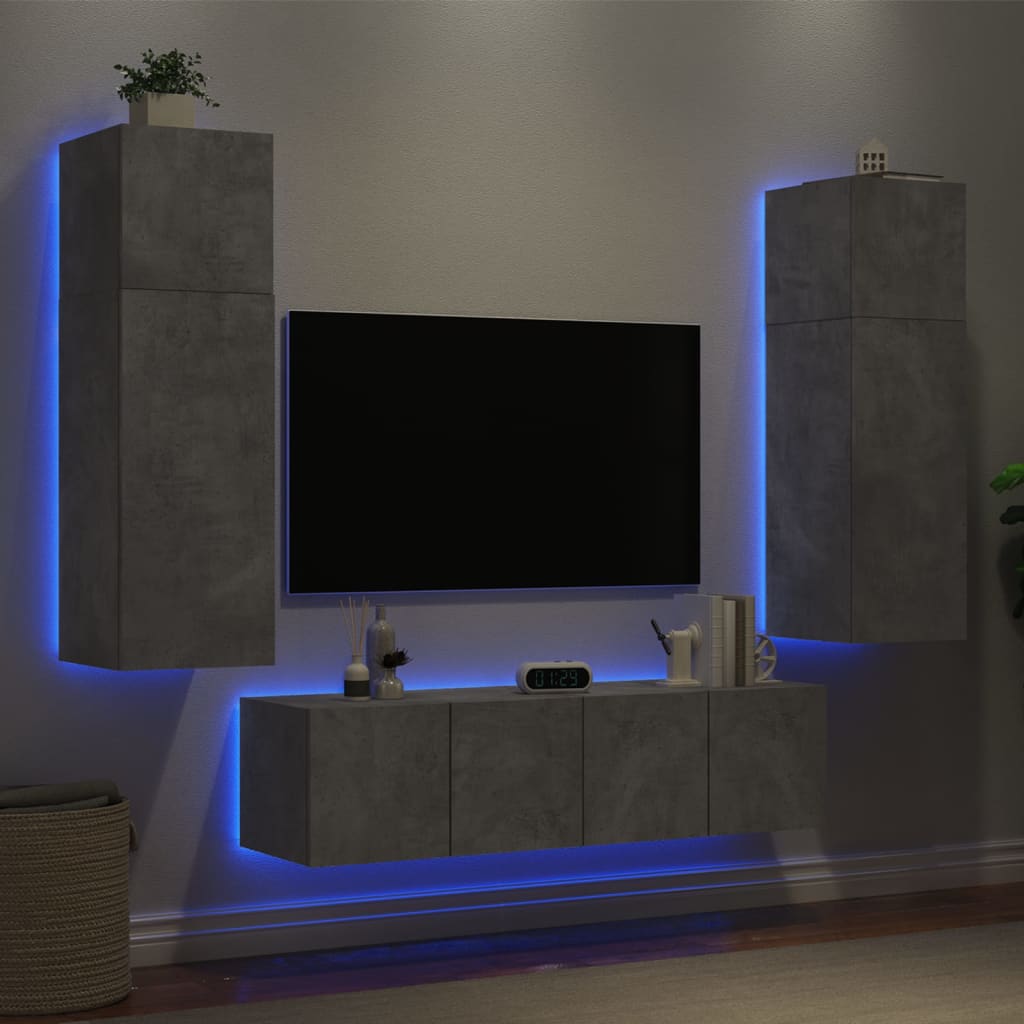 Vetonek Muebles TV pared con LED 6 pzas madera ingeniería gris hormigón