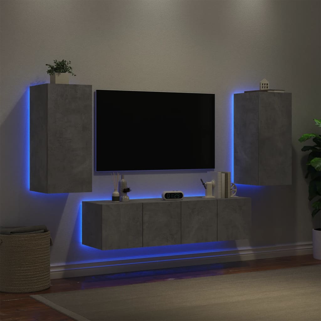 Vetonek Muebles TV pared con LED 4 pzas madera ingeniería gris hormigón