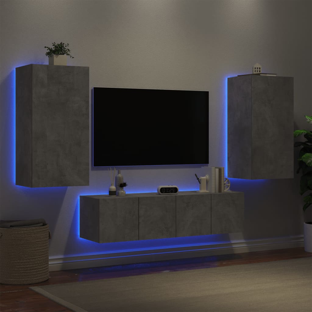 Vetonek Muebles TV pared con LED 4 pzas madera ingeniería gris hormigón