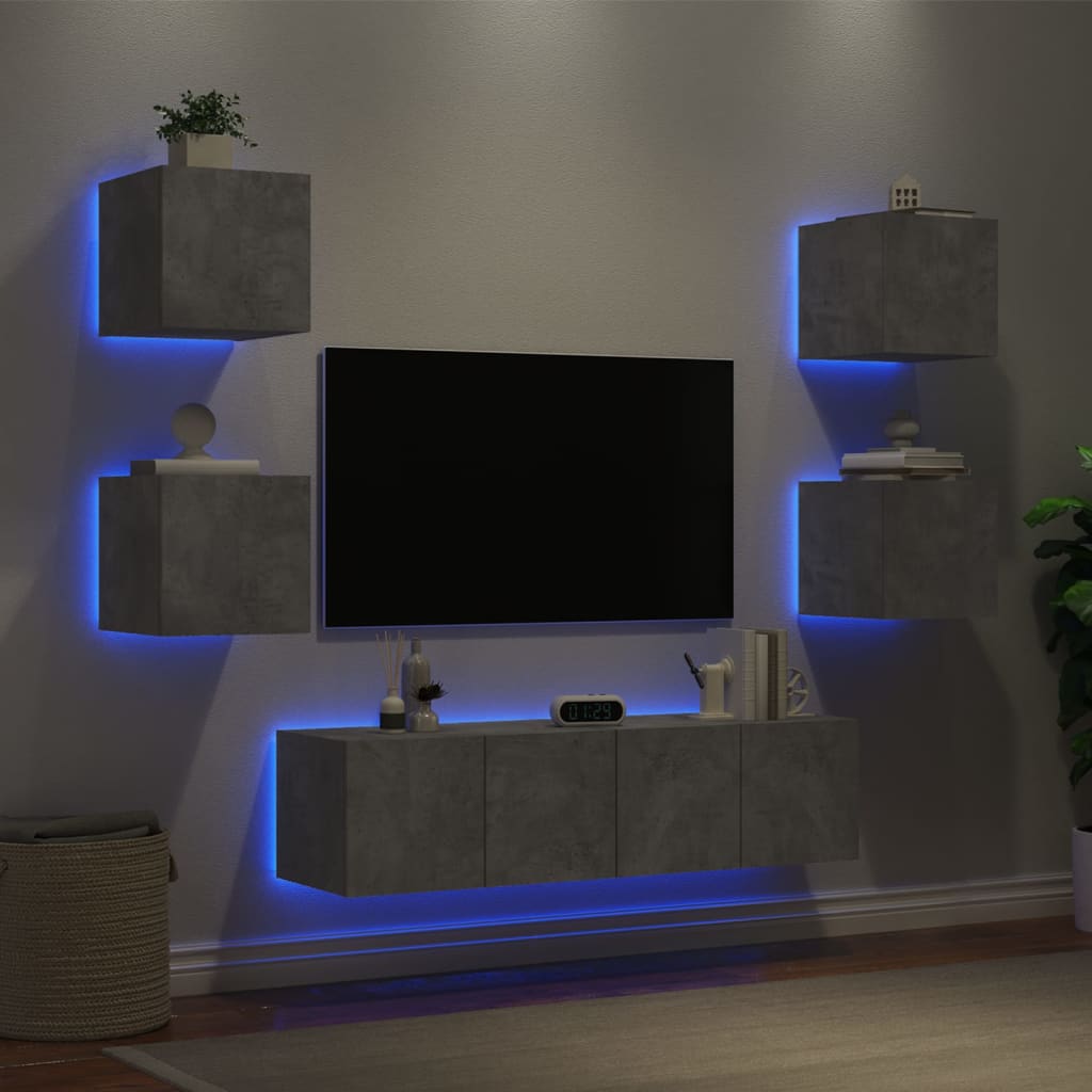 Vetonek Muebles TV pared con LED 6 pzas madera ingeniería gris hormigón