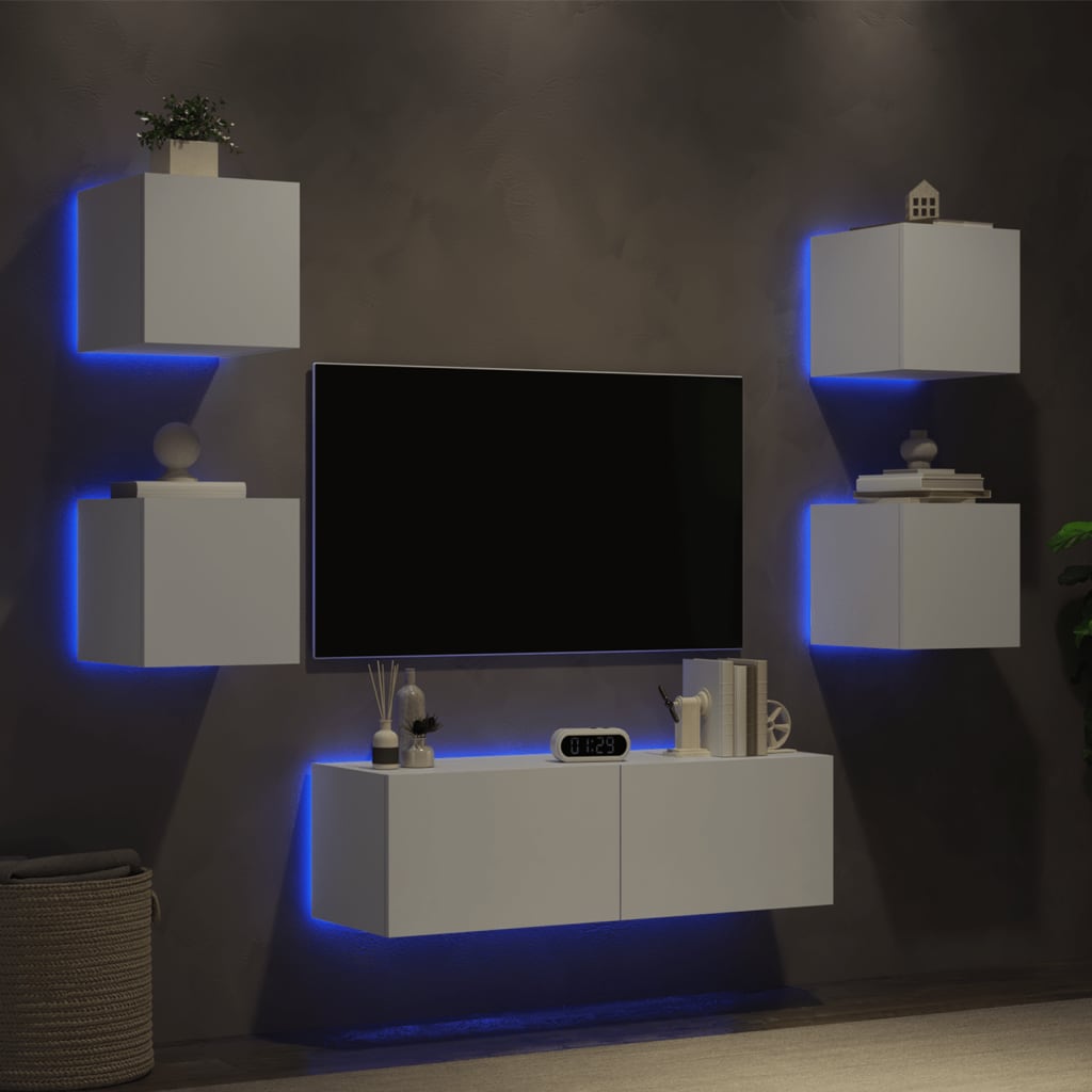 Vetonek Muebles de TV de pared con luces LED 5 piezas blanco