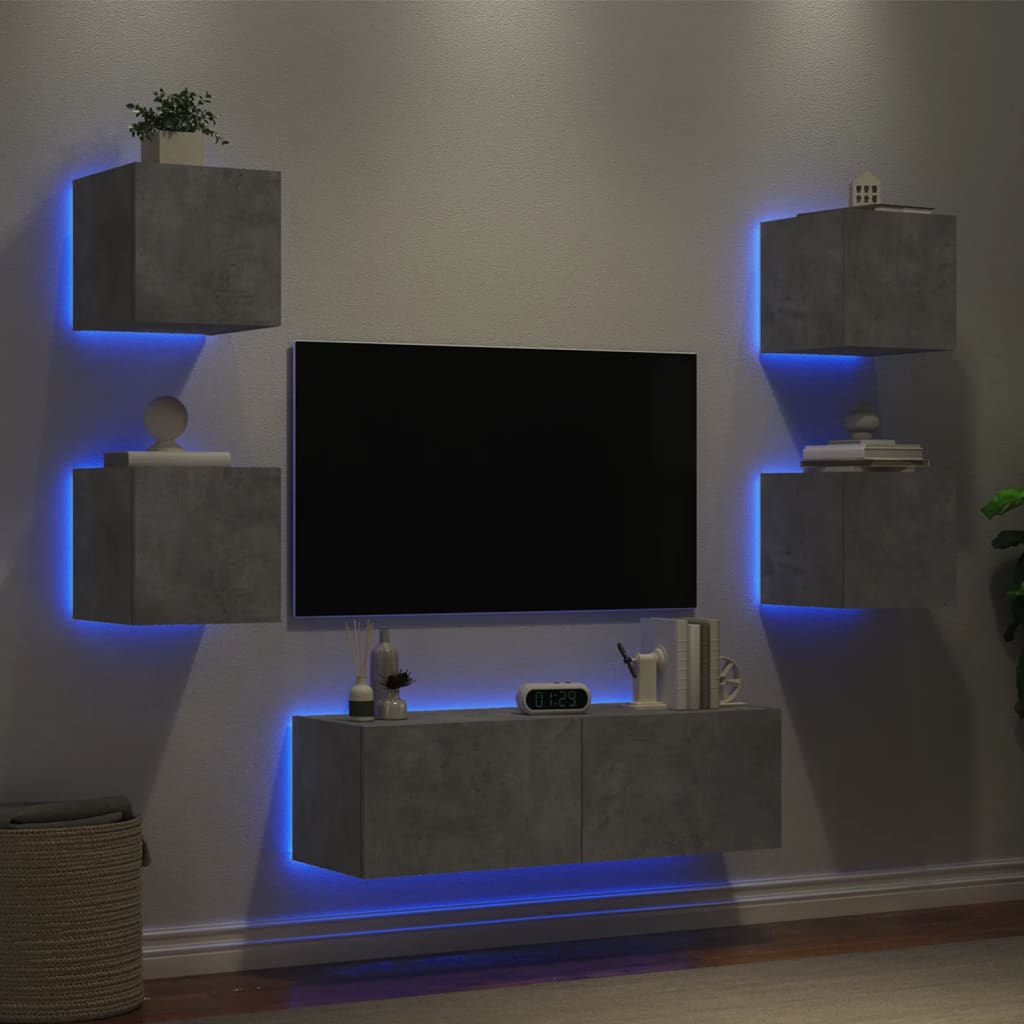 Vetonek Muebles de TV de pared con luces LED 5 piezas gris hormigón