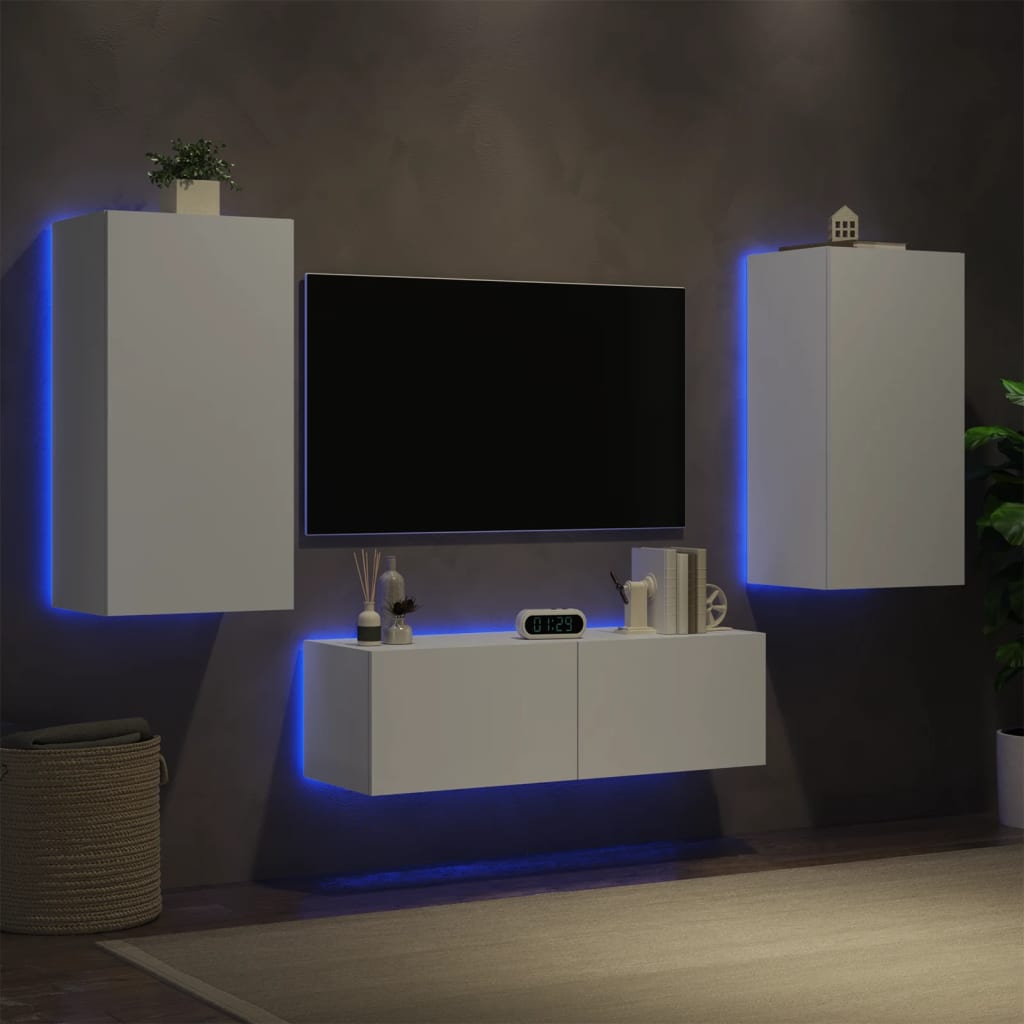 Vetonek Muebles de TV de pared con luces LED 3 piezas blanco