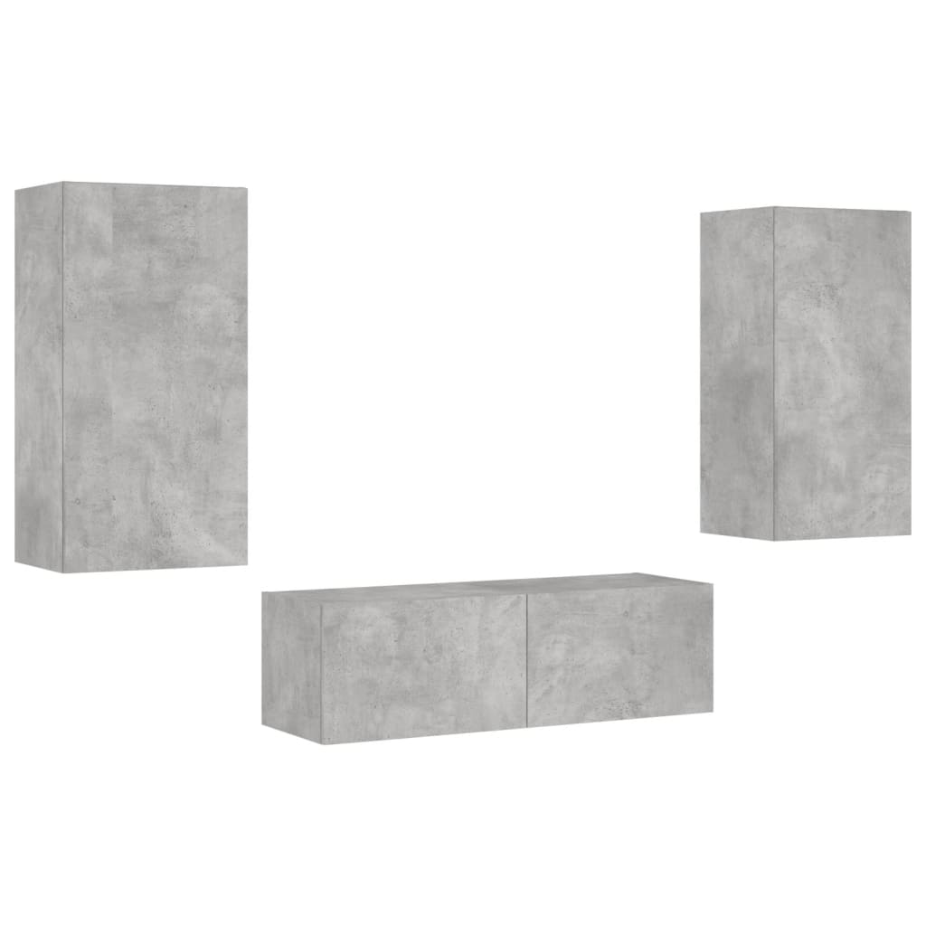 Wall TV furniture with 3 -pieces 3 pieces gray concrete