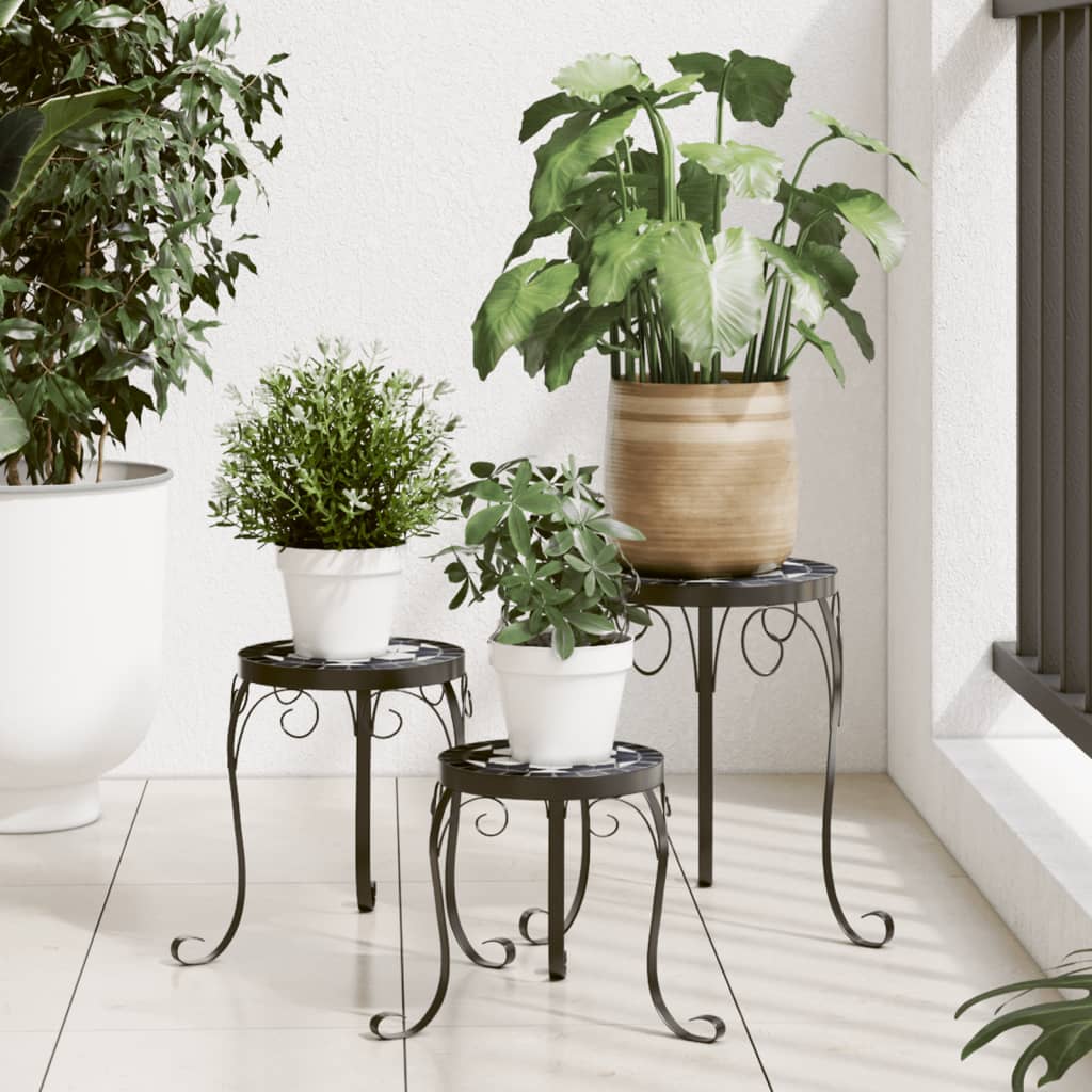 Vetonek Soportes para plantas 3 uds cerámica negro y blanco