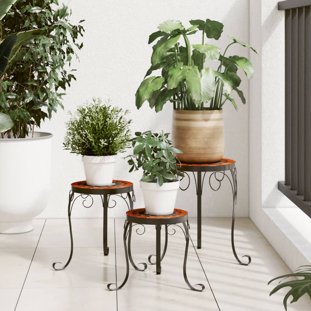 Vetonek Soportes para plantas 3 uds cerámica terracota y blanco