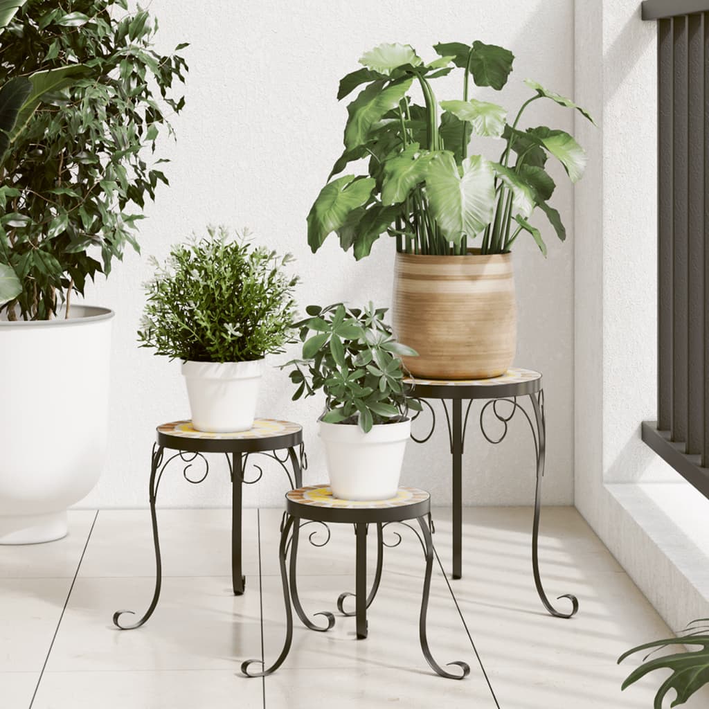 Vetonek Soportes para plantas 3 uds cerámica terracota y blanco