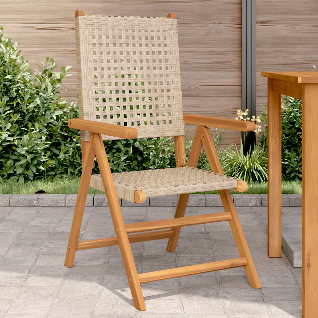 Vetonek Sillas de jardín 2 uds madera maciza de acacia ratán PE beige