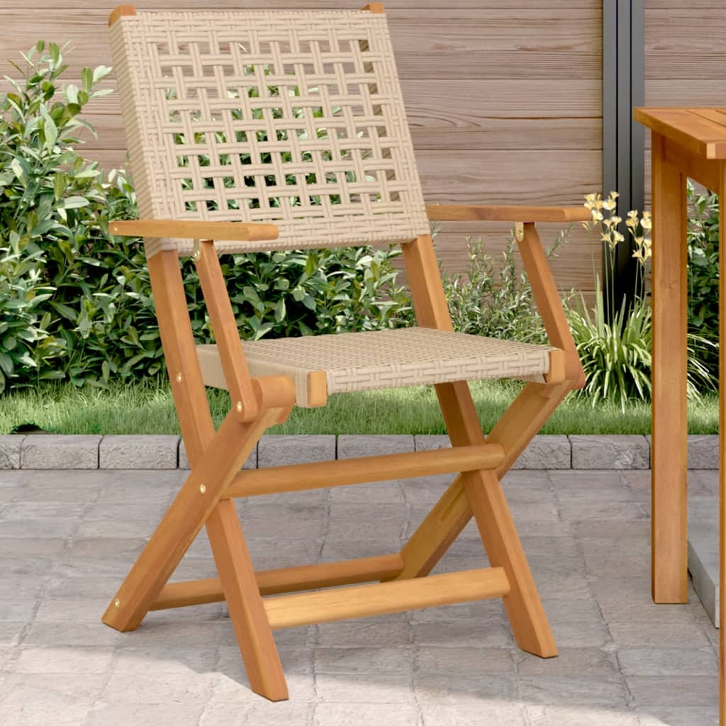 Vetonek Sillas de jardín 2 uds madera maciza de acacia ratán PE beige