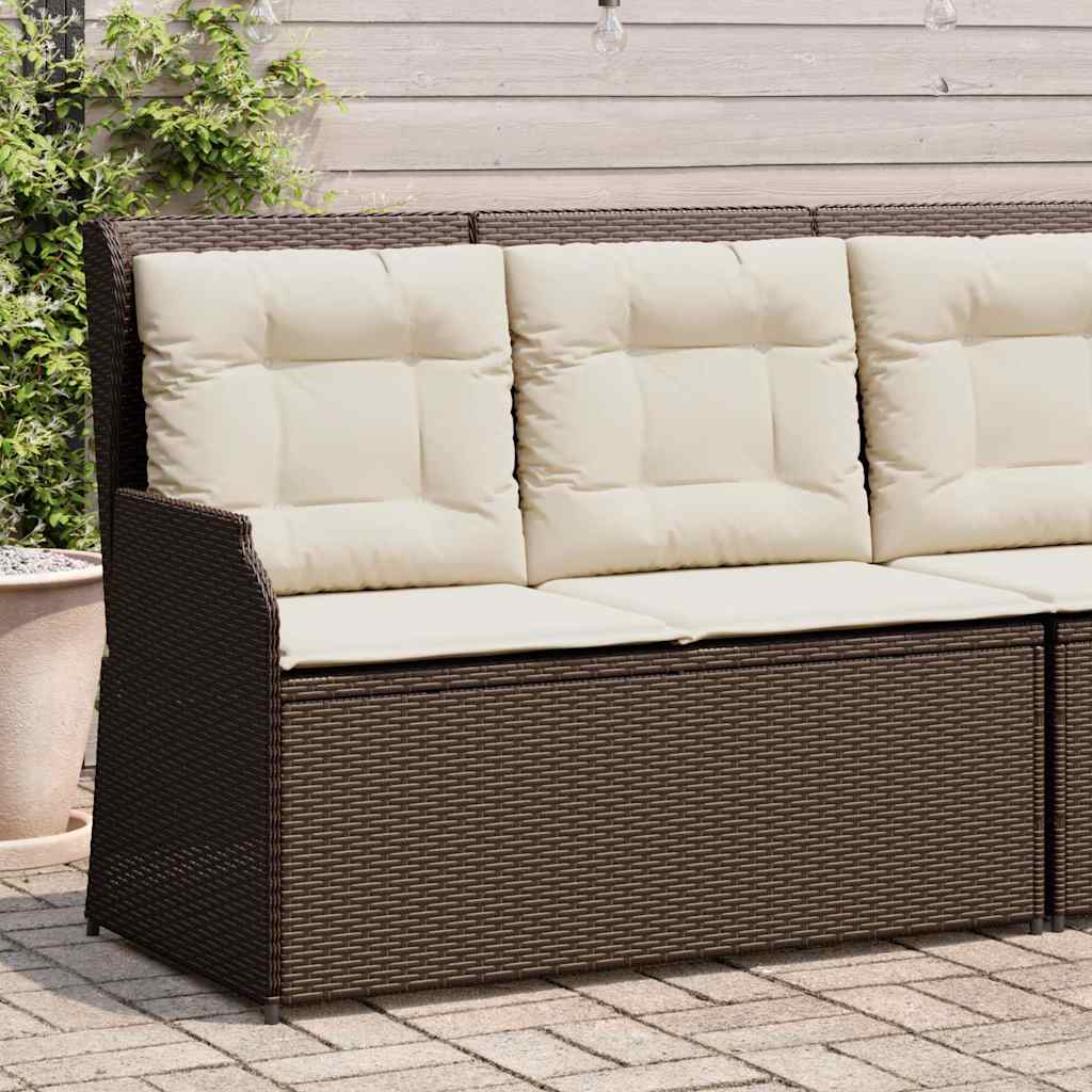 Vetonek Sillón reclinable de jardín con cojines ratán sintético marrón