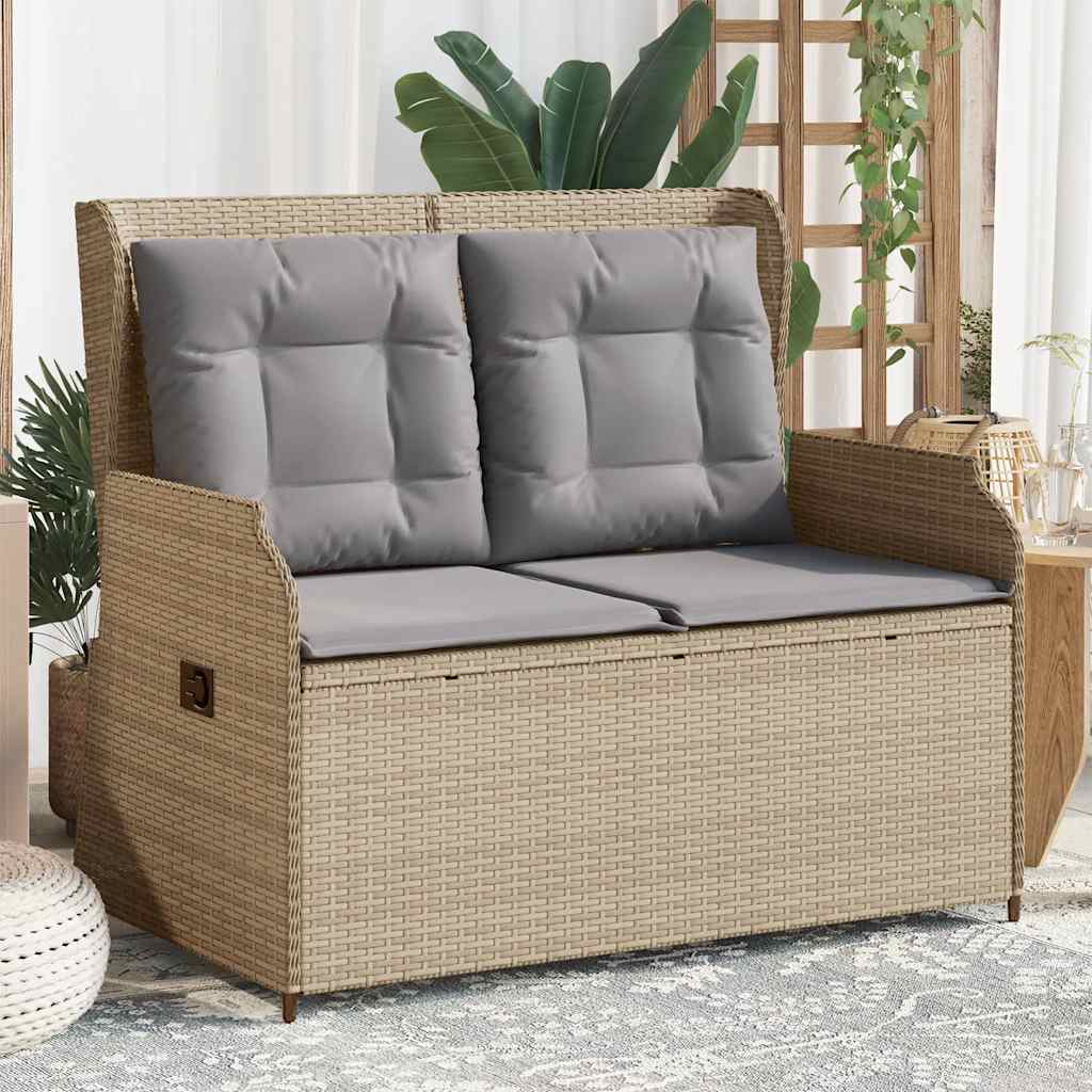 Vetonek Sillón reclinable de jardín con cojines ratán sintético beige