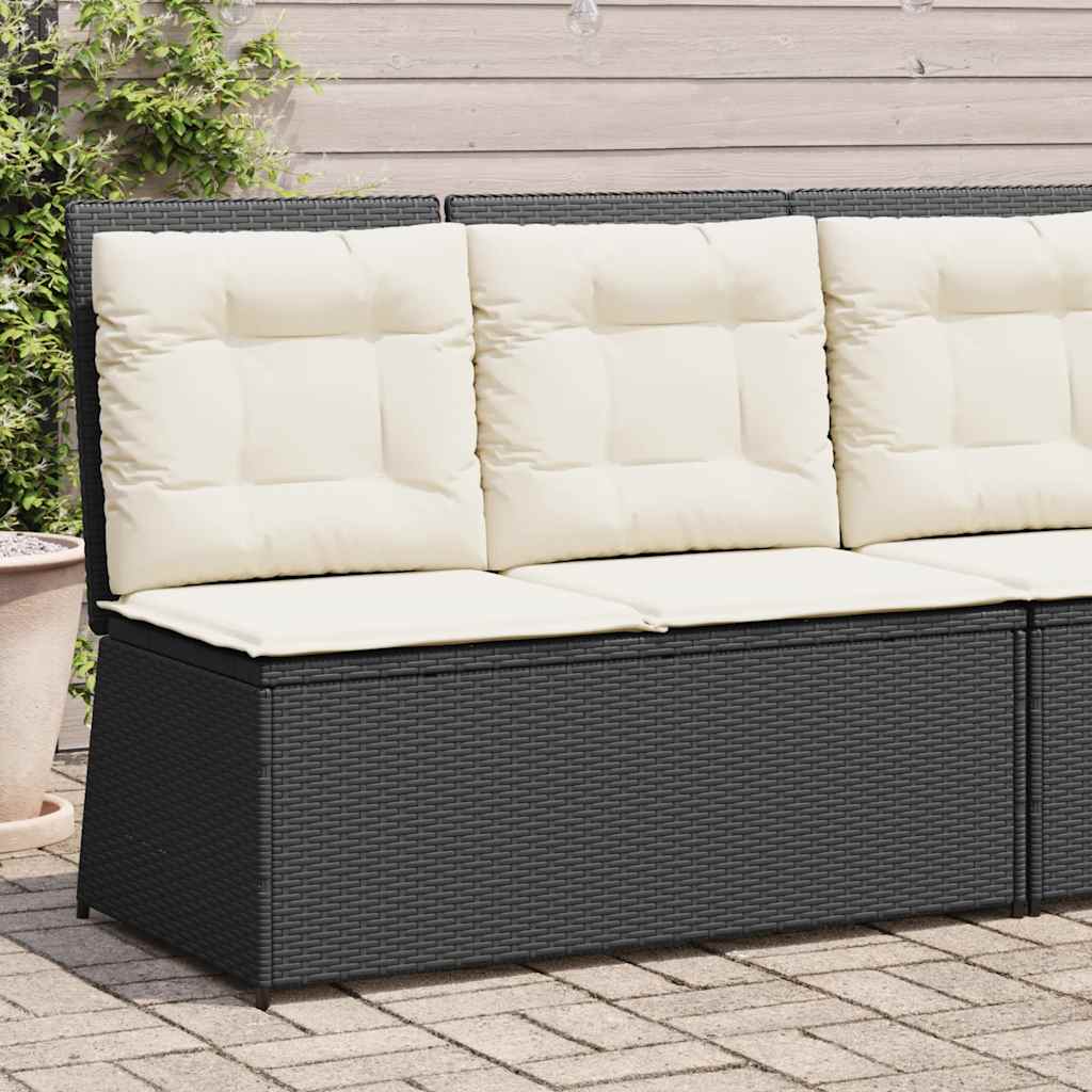 Vetonek Sillón reclinable de jardín con cojines ratán sintético negro