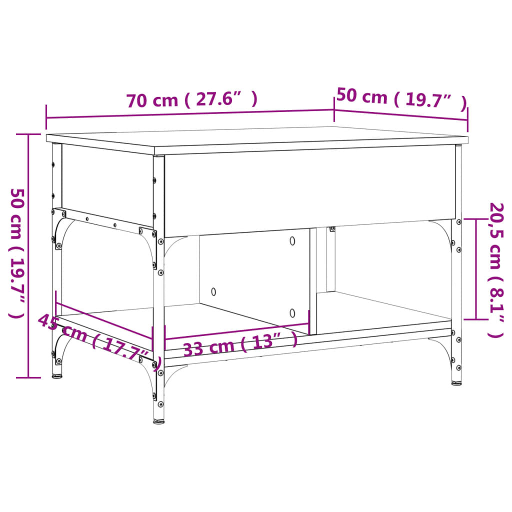 Tavolo centrale in legno ingegneria metallica inni 70x50x50 cm