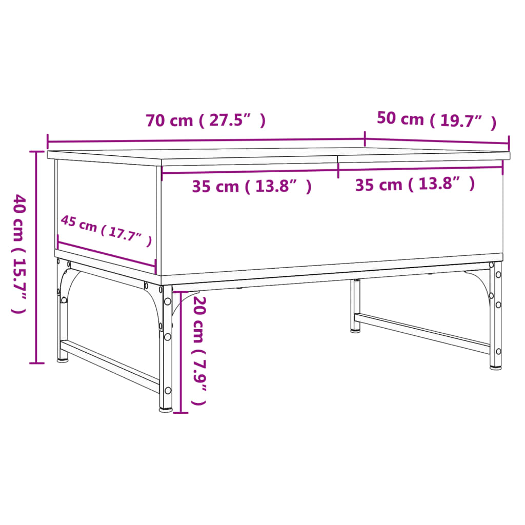 Tavolo centrale in legno ingegneria in metallo marrone 70x50x40 cm