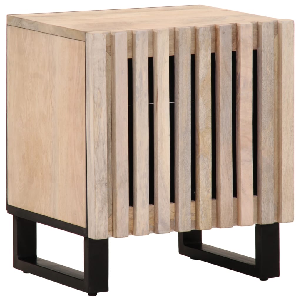 Vetonek Mesita de noche madera maciza mango blanqueado 40x34x46 cm