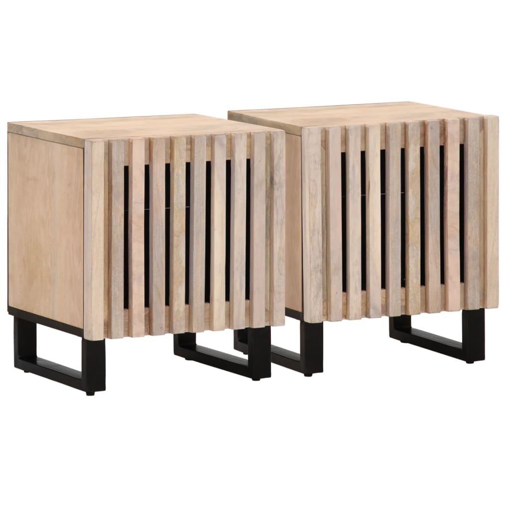 Vetonek Mesitas de noche 2 uds madera de mango blanqueado 40x34x46 cm