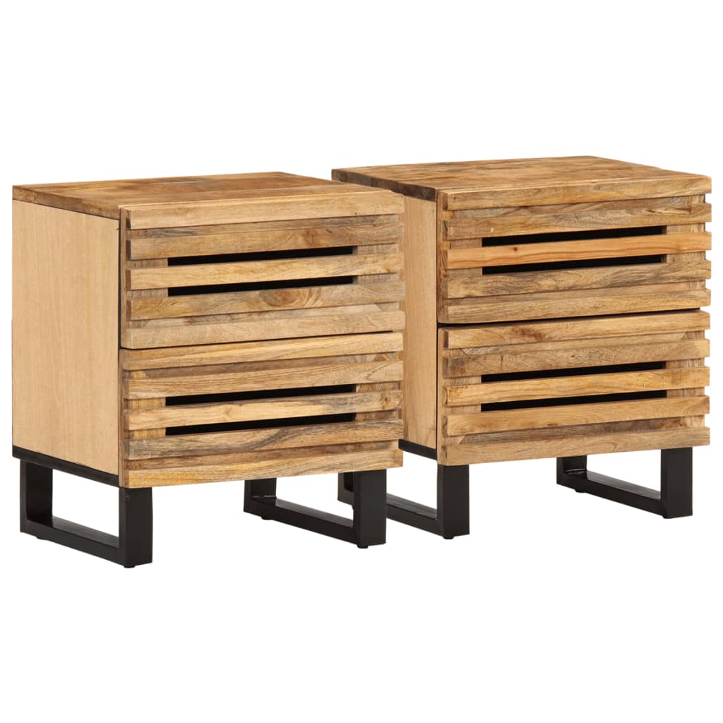 Vetonek Mesitas de noche 2 uds madera maciza mango rugosa 40x34x46 cm