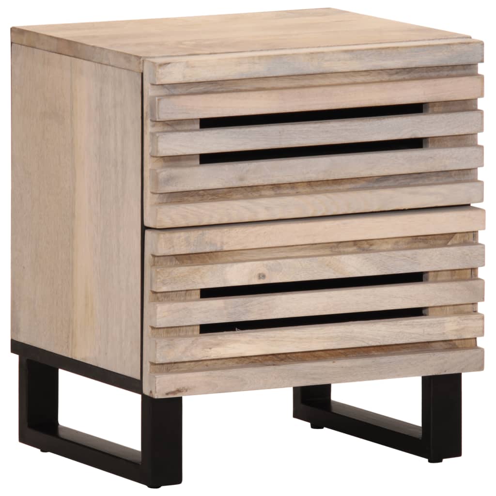 Vetonek Mesita de noche madera maciza mango blanqueado 40x34x46 cm