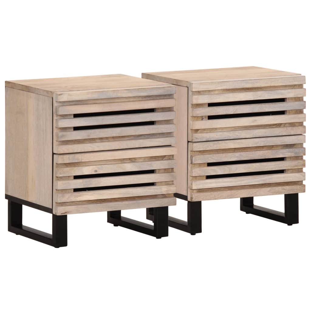 Vetonek Mesitas de noche 2 uds madera de mango blanqueado 40x34x46 cm