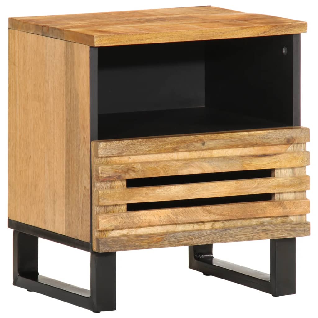 Vetonek Mesita de noche de madera maciza de mango rugosa 40x34x46 cm