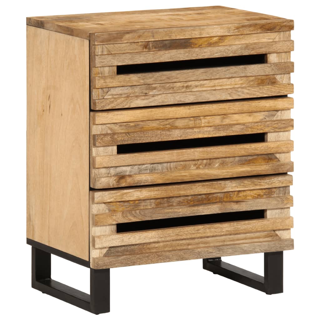 Vetonek Mesita de noche de madera maciza de mango rugosa 50x34x62 cm