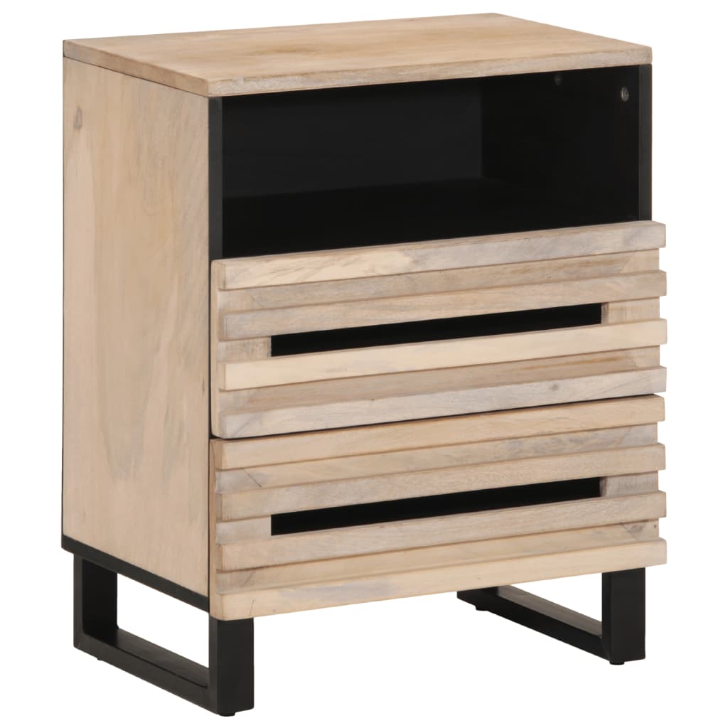 Vetonek Mesita de noche de madera maciza de mango rugosa 50x34x62 cm