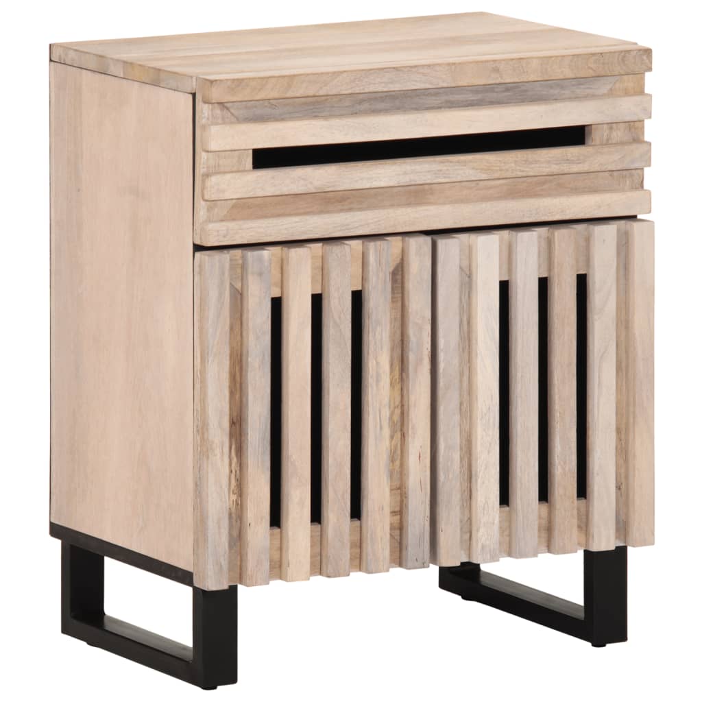 Vetonek Mesita de noche de madera maciza de mango rugosa 50x34x60 cm