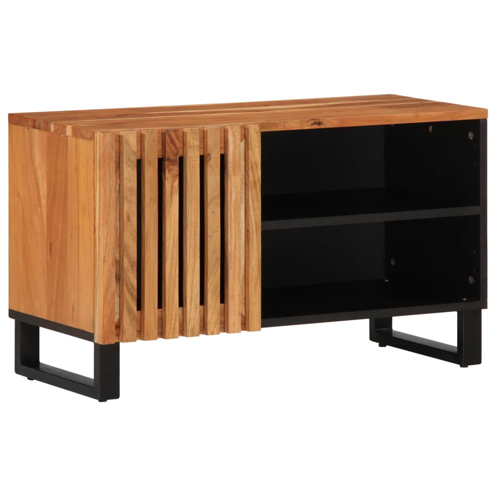 Mueble de TV de madera maciza de acacia con diseño industrial y amplio espacio de almacenamiento. Medidas 80x34x46 cm.