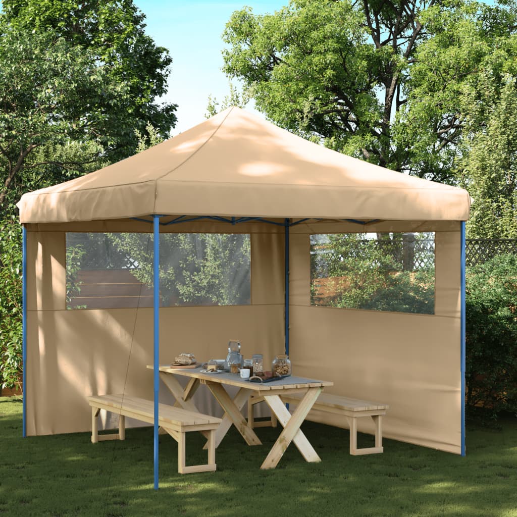 Vetonek Tienda de fiesta plegable Pop-Up con 2 paredes laterales beige